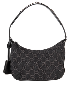 GG Horsebit Shoulder Bag, Denim, Black, 774719, DB, 3*